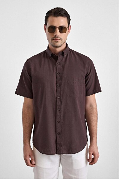 SÜVARİ Regular Fit Pocketed 100% Cotton Soft Textured Short Sleeve Men's Brow...