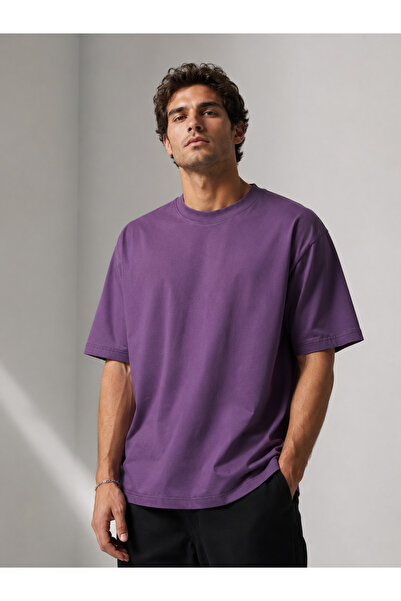 metsawear Men's Premium Oversize Dark Purple Basic T-Shirt – Soft Textured Co...