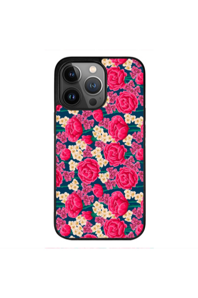 Other Apple iPhone 13 Pro Red and pink Flowers Black Glossy Θήκη