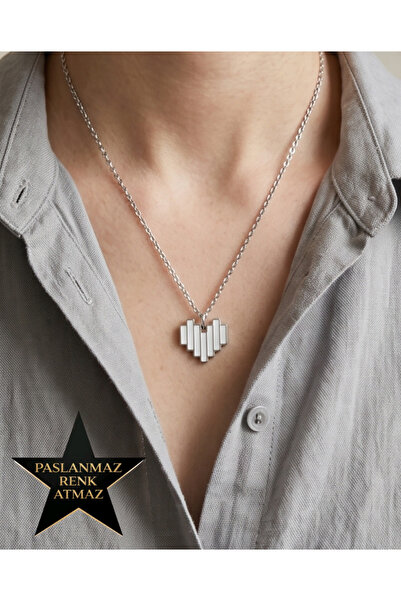 stainless steell 316L Steel Silver Pixel Heart Women's Necklace