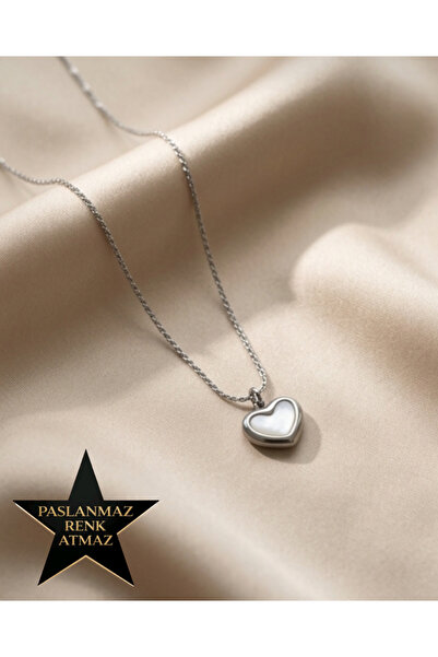 stainless steell 316L Steel Silver Pearlescent Heart Women's Necklace