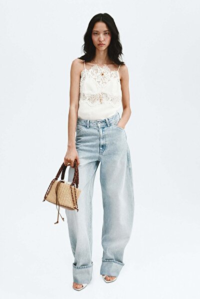 H&M Linen-blend lace-detail top
