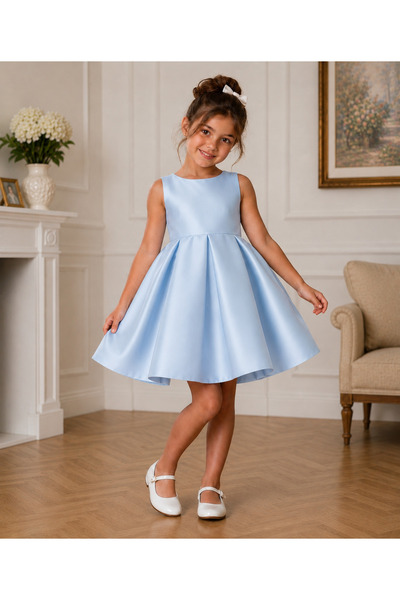 Asel Kids Simple and Stylish Girls' Dress with Satin Lining and a Bow on the ...