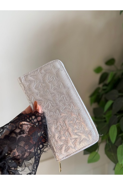 lalettobags Portofel strălucitor supradimensionat cu cusături în formă de ste...