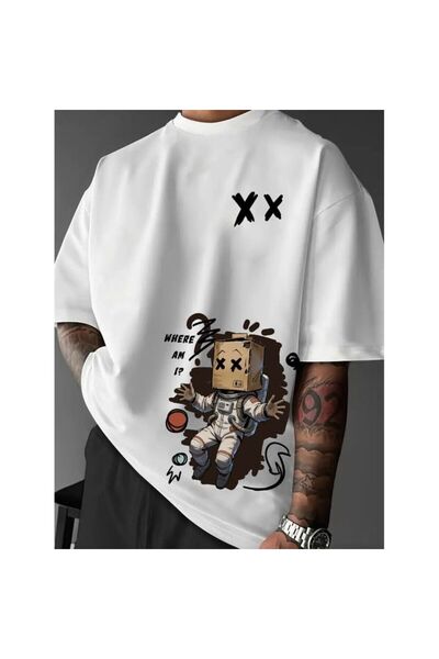 JANTIL MODA Oversize Printed Unisex T-Shirt |   Bicycle Collar |   White