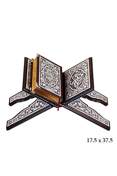 BlackCraft 925 Ayar Gümüş İşlemeli Büyük Boy Ahşap Rahle ve Kur'an-ı Kerim Se...