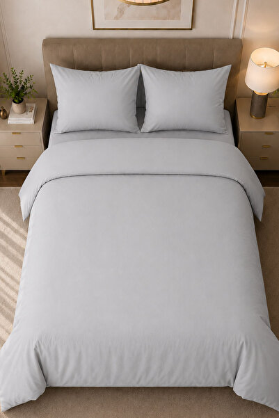 Nazik Home Melodi Plain Cotton Satin Double 4 Piece Duvet Cover Set