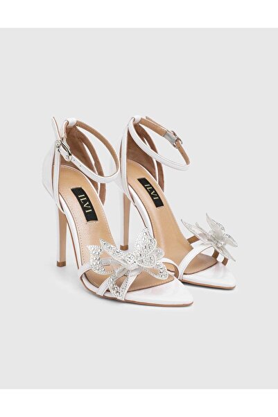 İLVİ Solara Leather Stone Women's White Heeled Sandals