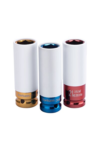 FORTUM Set de chei tubulare de impact 1/2 ", 3 piese, 4700800, 17-21 mm, L 86 mm