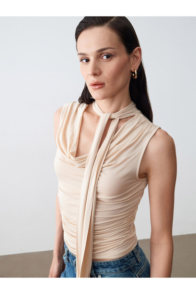Dilvin 32897 Shawl Collar Degaje Top-Stone