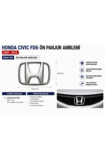İthal Honda Civic FD6 Ön Panjur Amblemi Logo 2007-2012 OEM Yedek Parça