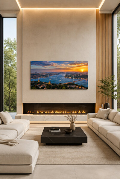 chic crazze İstanbul Boğazı Köprüsü Manzaralı Kanvas Tablo 40x80 cm Ofis ve E...