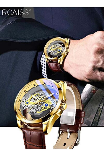 ROAISS Mens Quartz Watch Alloy Strap Skeleton Transparent Dial Waterproof Lum...