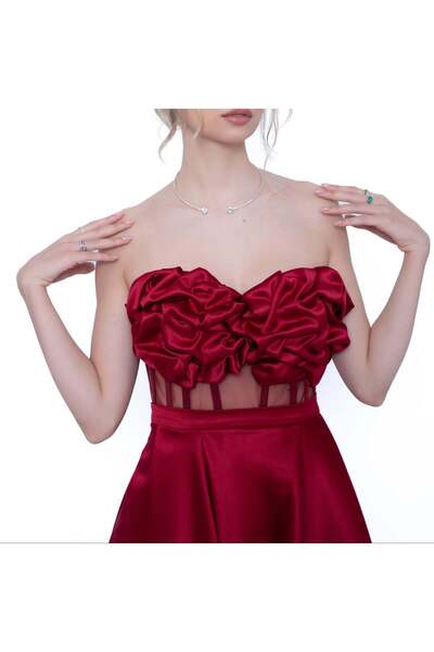 Lila Corset bordo cu drapaj manual și inserții de tul