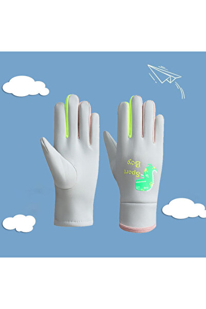 Choice6 S light gray Winter Children's Gloves Cartoon Dinosaur Fluorescence C...