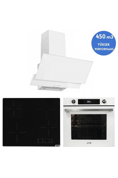 Alveus AFM Serisi R-line Vitro. Elektrikli Cam Beyaz Ankastre Set ( V6-04 Siy...
