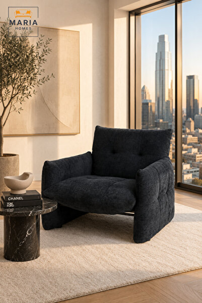 MARIA HOMES Modern Dark Blue Accent Chair Upholstered Lounge Armchair Comfort...