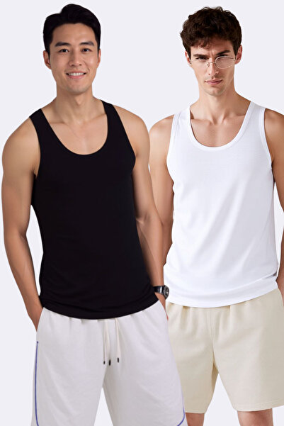 Loule Men's 2-Piece Cotton & Modal Daily Standard Size Undershirts - Soft & B...