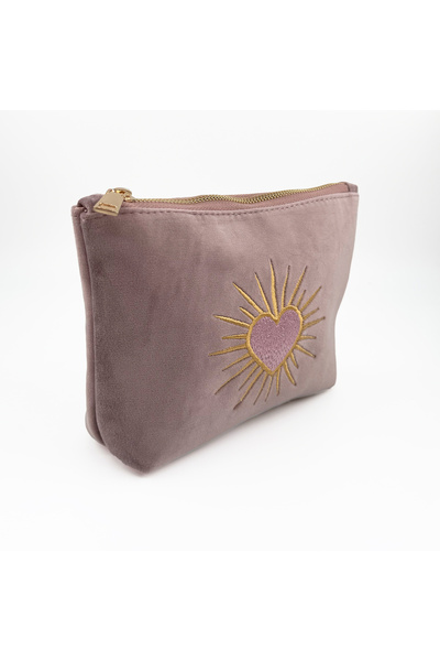 3rd March Studio Powder Heart Embroidered Velvet Makeup Bag & Organizer 23X15X7 cm
