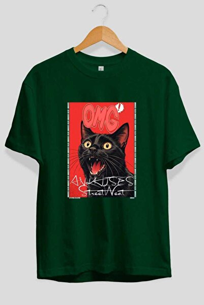 Ankhises Μπλουζάκι  "For the Love of Cats " με 116 στάμπες γάτας, πράσινο, ov...