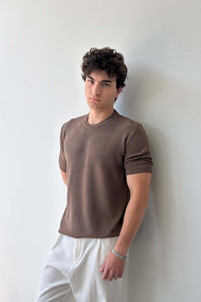 Flaw Wear Basic Brown Knitwear T-Shirt