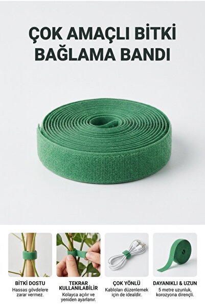 Evgereçlerim 5 Metre 1 Cm Yeşil Renk Bahçe Bitki Fide Bağlama Bandı Cırt Bant