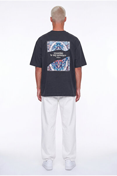 Respire Men's Itsbyzey Embroidery Detailed Oversize T-Shirt Smoked