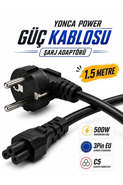 Vwin Yonca Power Güç Kablosu Şarj Adaptörü 3 Pin Notebook PC Laptop Güç Kablo...