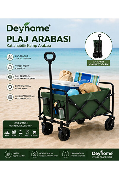 DEYHOME Katlanabilir Kamp ve Plaj Arabası Tekerlekli Yük Taşıma Arabası Bahçe...