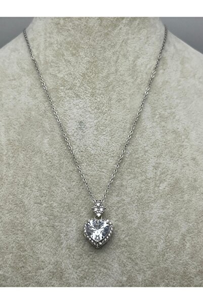 BİJU YILMAZ 26Kly67 - Steel Big Stone Heart Necklace