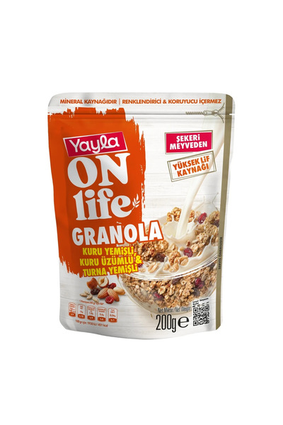 Yayla Onlife Kuru Yemişli Kuru Üzümlü ve Turna Yemişli Granola 200 g