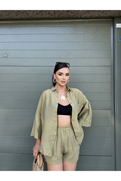 mekabutik Oil Green Tencel Oversize Shirt Shorts Set