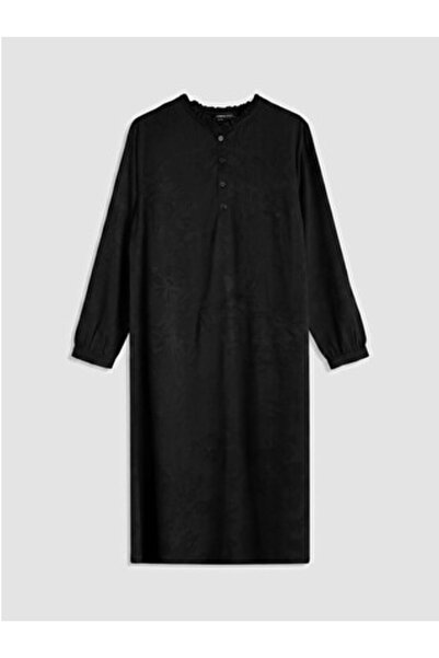 LC Waikiki New Season Black Judge Collar Ruffle Patterned Dress