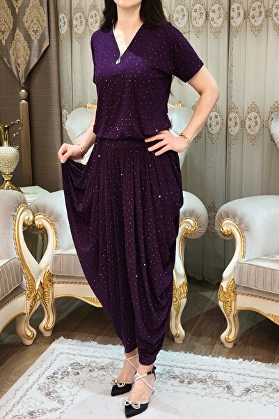 bizim butik Kadın Mor Taşlı Arnavut Şalvar Takımı. Standart Beden 50 Kilodan ...