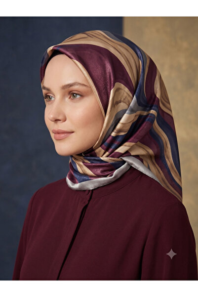 Picasso Silk-Look Navy Blue - Burgundy - Beige Crystal Scarf – Twill Stylish ...