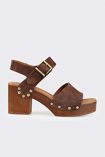 Elle Shoes Kahve Deri Kadın Sandalet