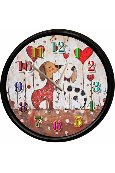 Caseras Love Themed Cute Dogs Decorative Wall Clock 28 cm Silent Mechanism