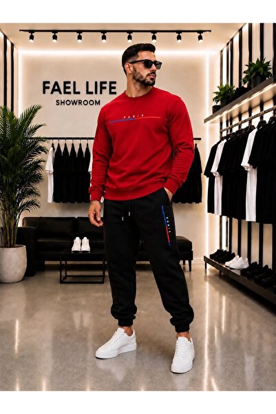 FAEL LİFE Unisex Wide Cut Zero Neck and Sweatpants Colorful Paris Printed Set