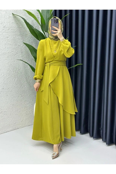 Generic Brand Tesettür pentru femei, din țesătură crep verde ulei, model Hanz...
