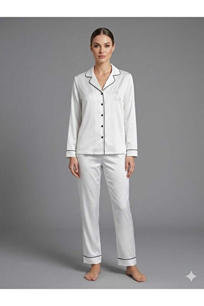 Tılsım Lingerie Ls Love Secret Satin V-Neck Buttoned Plied Pajama Set