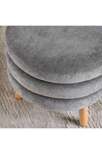 PAN HOME Greta Round Pouf With Wooden Leg 43x43x39cm - Grey