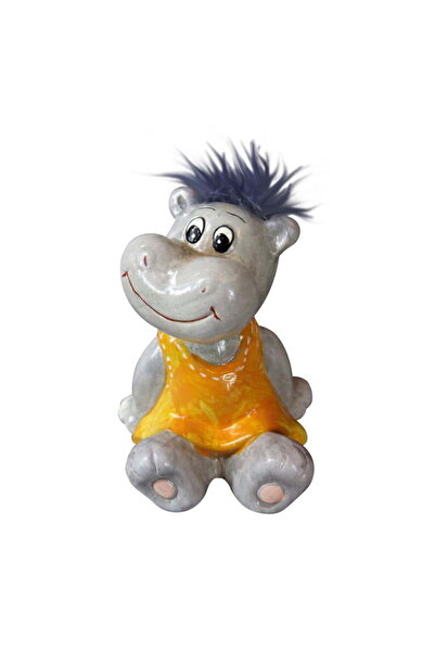 Goliat Figurină ceramică de hipopotam stând în picioare, cu coamă gri, 17x15 cm