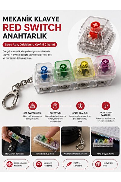 HB LİFE Mekanik Klavye Red Switch Anahtarlık – Tıklamalı Stres Azaltıcı Mini ...