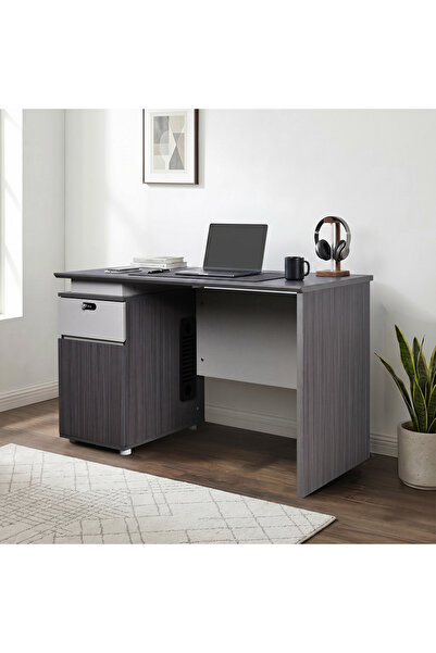 Rahaty Store Wooden Desk with Modern Cabinet, Gray 120 cm