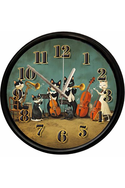 Caseras Musician Cats Orchestra Themed Decorative Wall Clock 28 cm Silent Mec...
