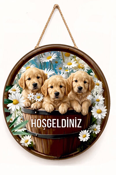 MARNELLO CONSEPT Golden Retriever Köpeği "Hoş Geldiniz" Ahşap MDF Kapı Süsü -...