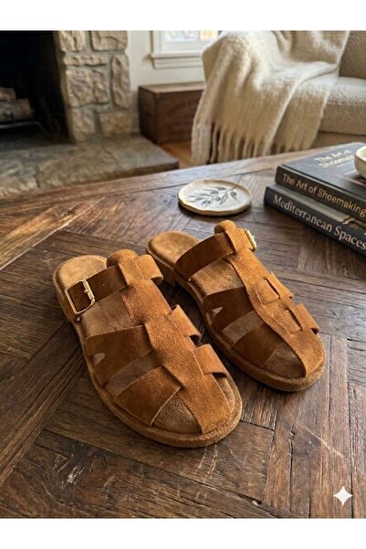 Bİ&CO kadın fırnz sıyah süet düz taban toka detaylı sandalet