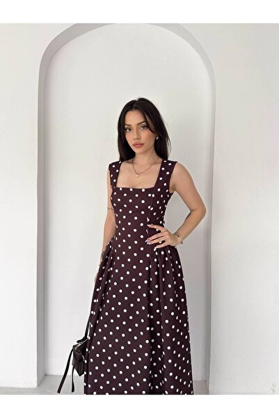 Bella Breeze Rochie midi cu guler pătrat cu imprimeu cu buline Rochie elegant...