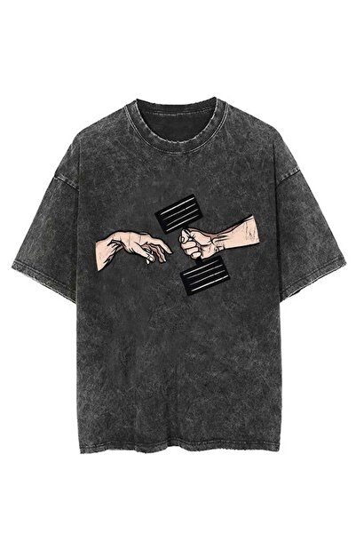 valeriae Μπλουζάκι Unisex Oversize με μινιμαλιστικό κέντημα και λαιμόκοψη V