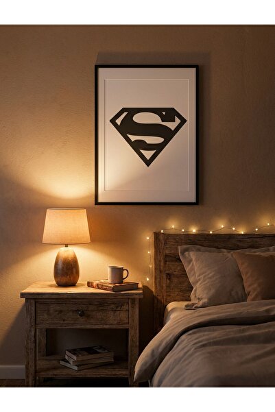 Superman Logo Süper Kahraman Dekoratif Çerçeveli Ahşap Lazer Kesim Tablo